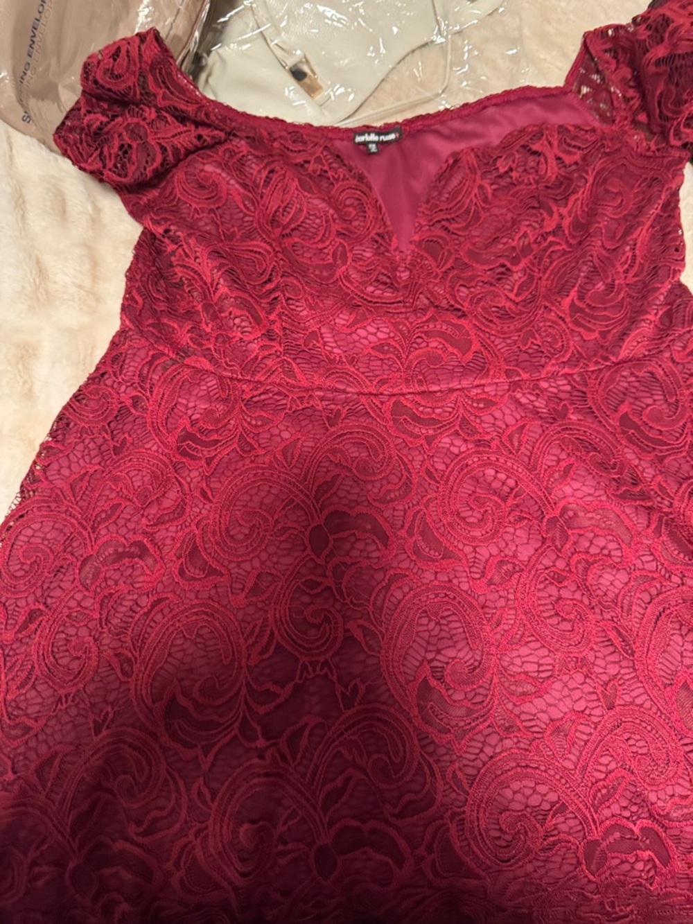 Charlotte Russe Wine Red One-Shoulder Lace Dress